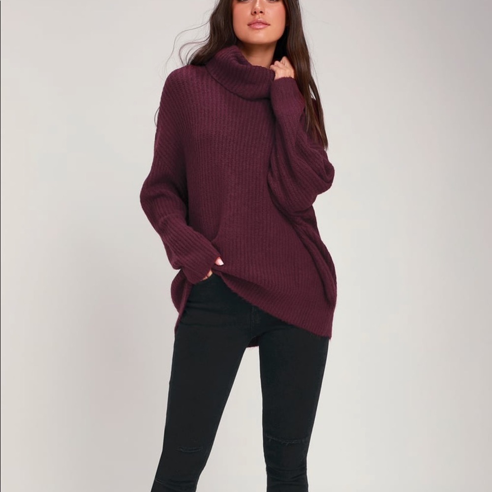 Lulu’s Plum Oversized Knit Turtleneck Sweater